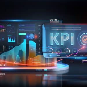 professional key performance indicator KPI metrics dashboard for sales and business results evaluation and review system to strategic business planning concepts, mobile app and screens chart analysis as wide banner design